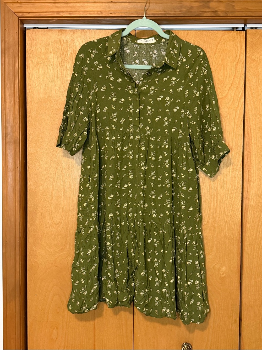 NATURAL LIFE Olive Green Floral Mini Dress